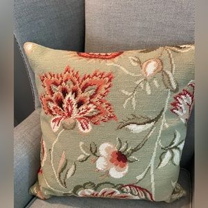 Large Floral Needlepoint Throw Pillow  18”